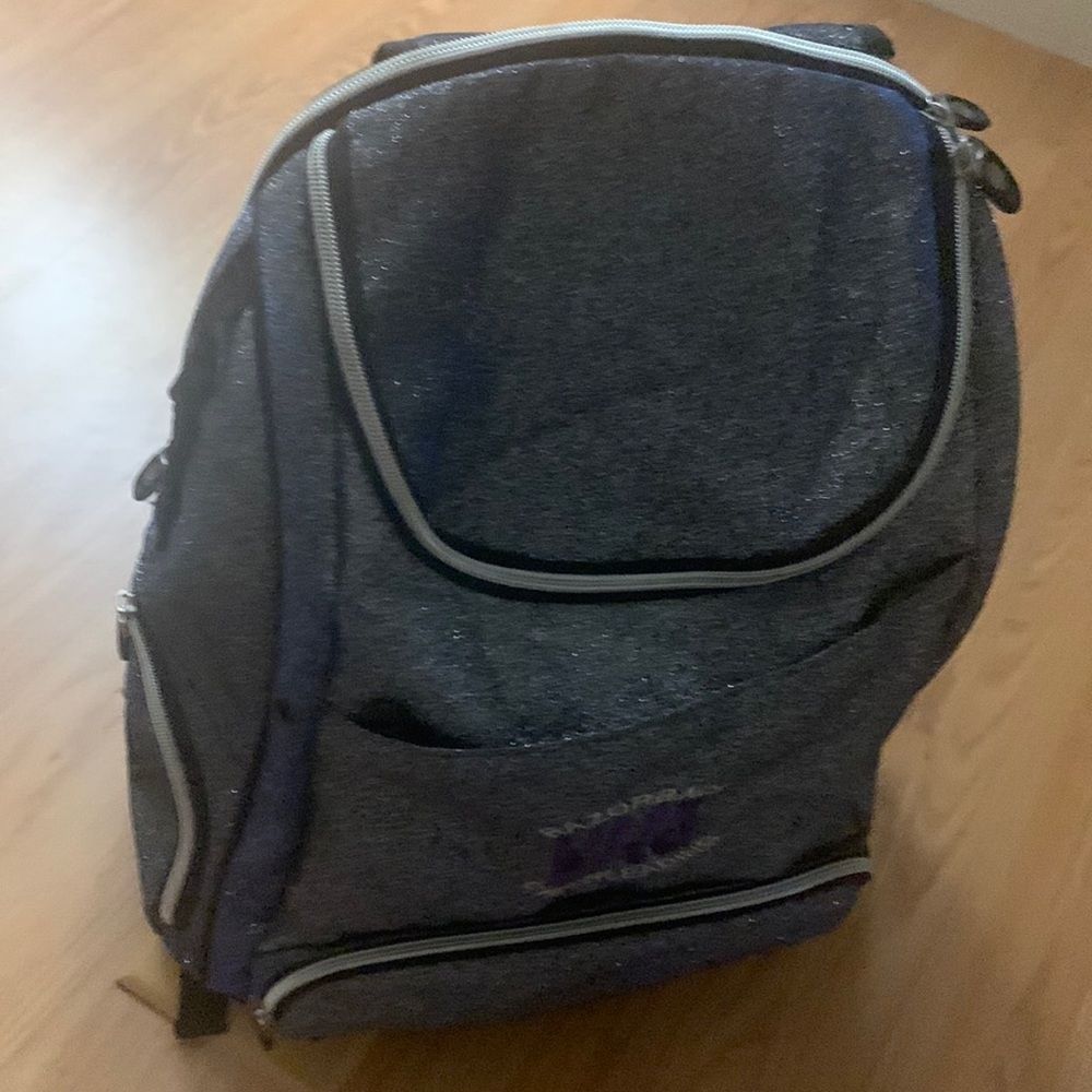 Varsity Sport Cheerleading backpack, sparking glitter blue, black & gray inside
